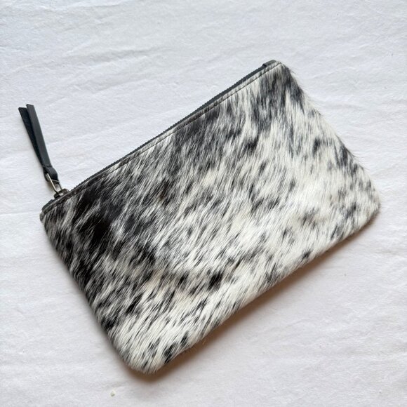Cowhide Leather Zippered Wristlet Clutch By Prime&Rue - 9" - Picture 3 of 8